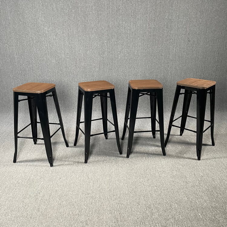 metal bar chair with wooden seat