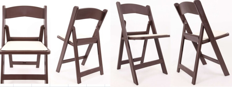 Mahogany resin folding chairs with white pads