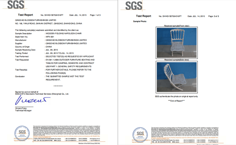 napoleon chairs test report