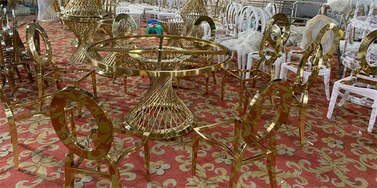 stainless steel gold chairs and tables