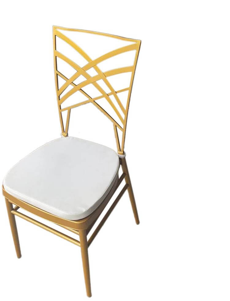 gold steel chair with white cushion