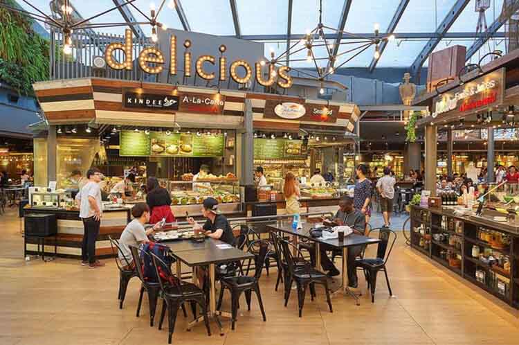 Shopping mall dining area tables