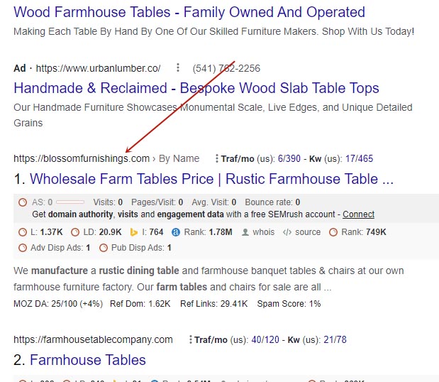 find table Filter by web search