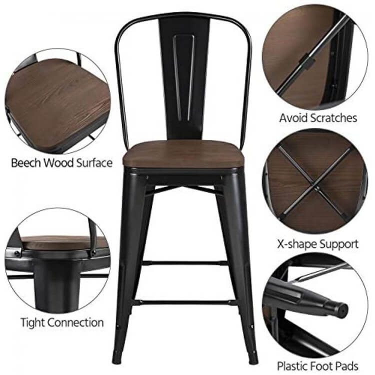 black tolix chair with wooden seat
