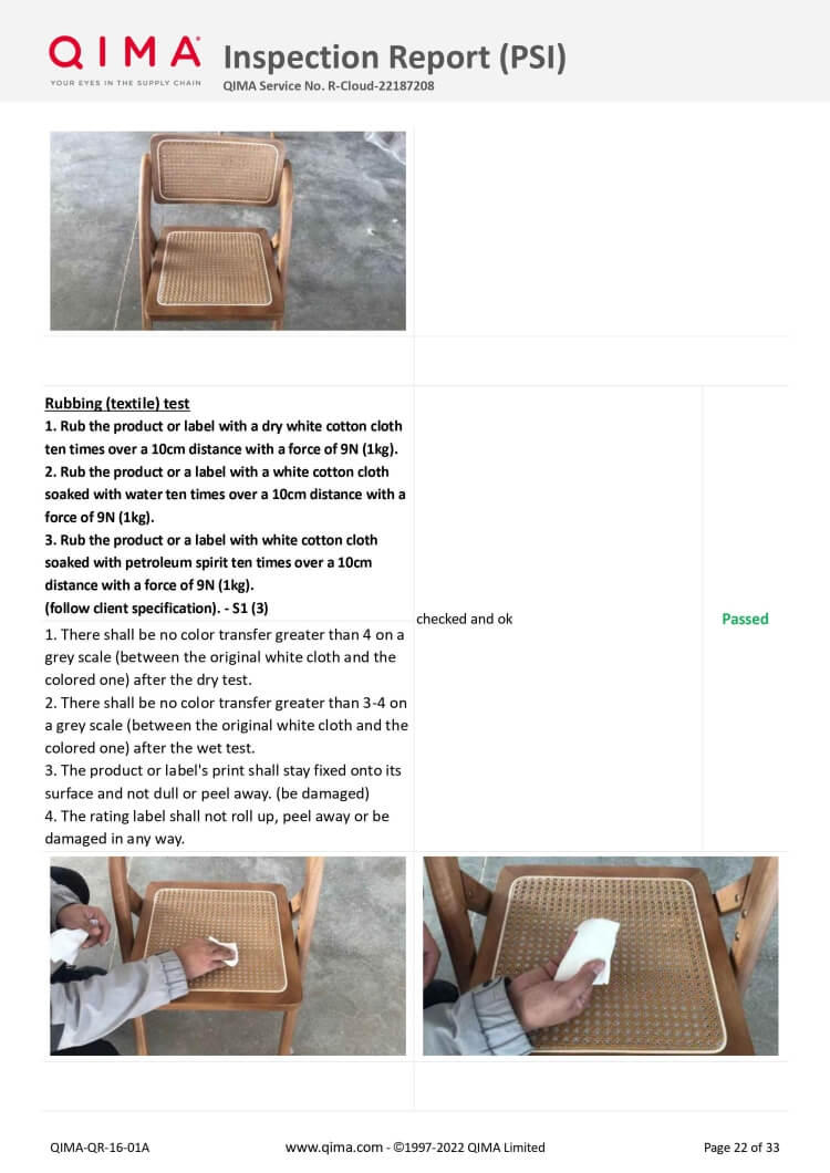 rattan folding chair test report