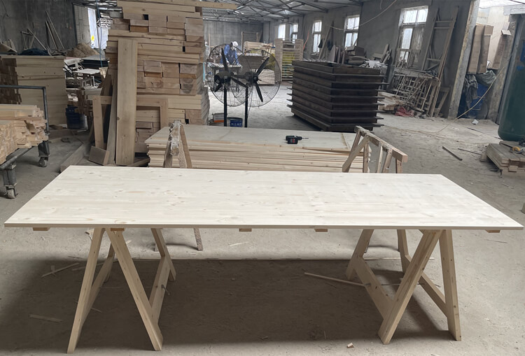 wooden trestle table