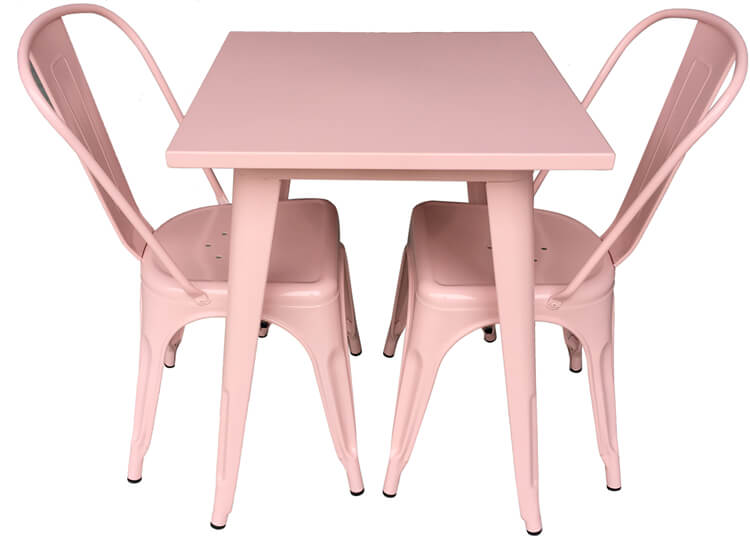 pink metal tolix table