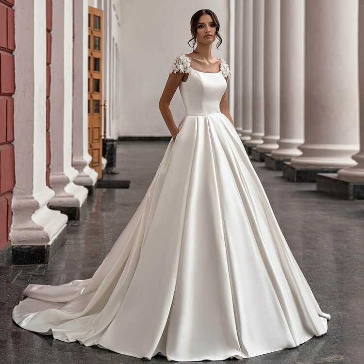 A Line Wedding Dress with Cap Sleeves