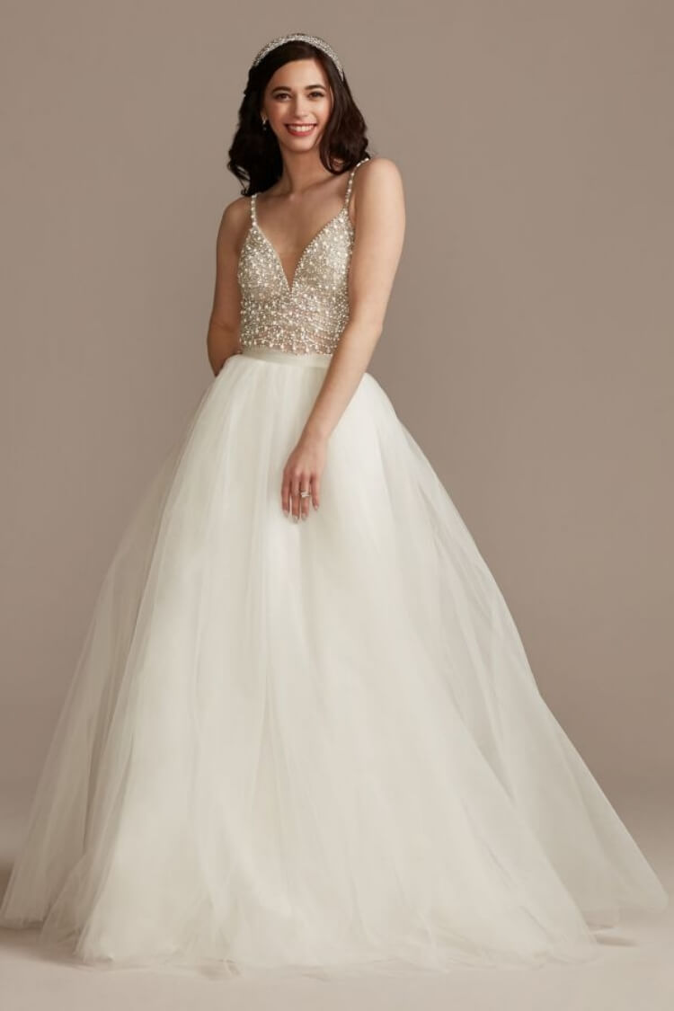 Fit And Flare Wedding Dress With Beaded Bodice.