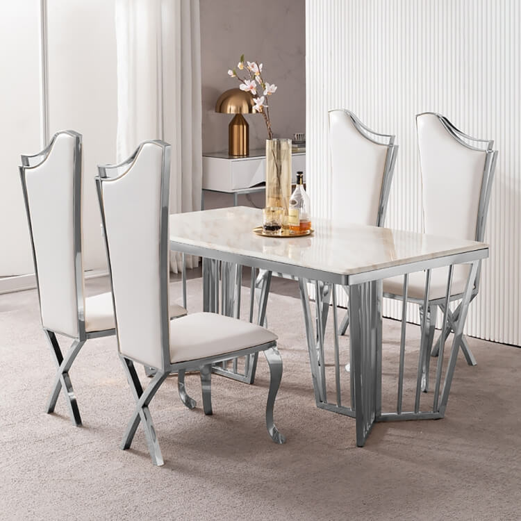 silver stainless steel dining chair