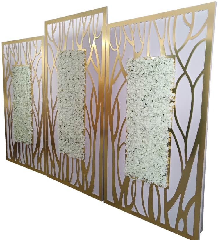Golden Lace Decoration Stage Acrylic Frame Flower Wall Wedding