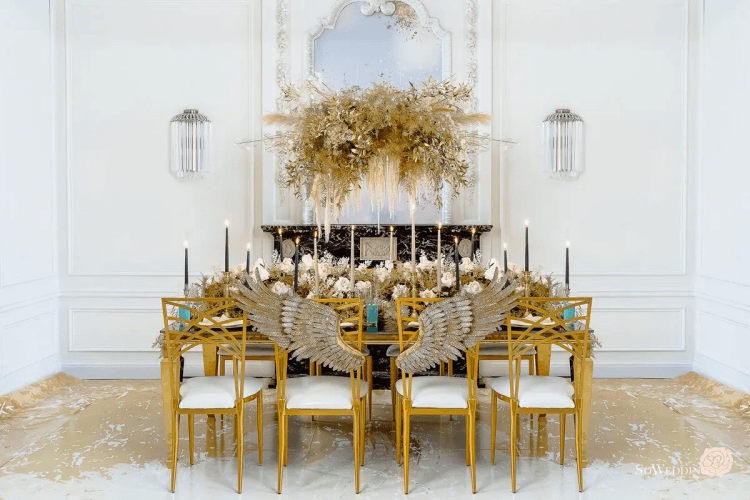 gold wedding chair and table
