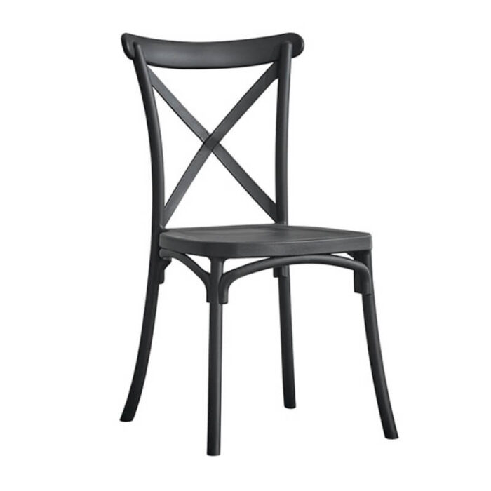 black plastic crossback chair