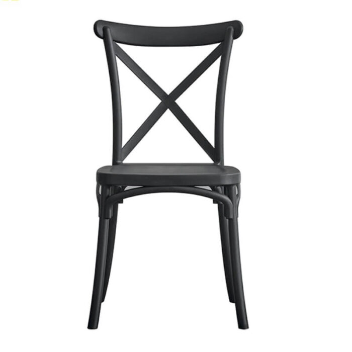 black plastic crossback dining chair