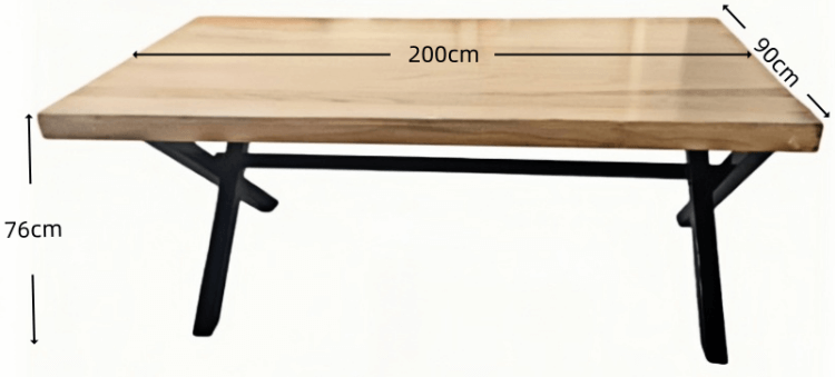 Solid Wood Dining Table with Metal X Base bulk