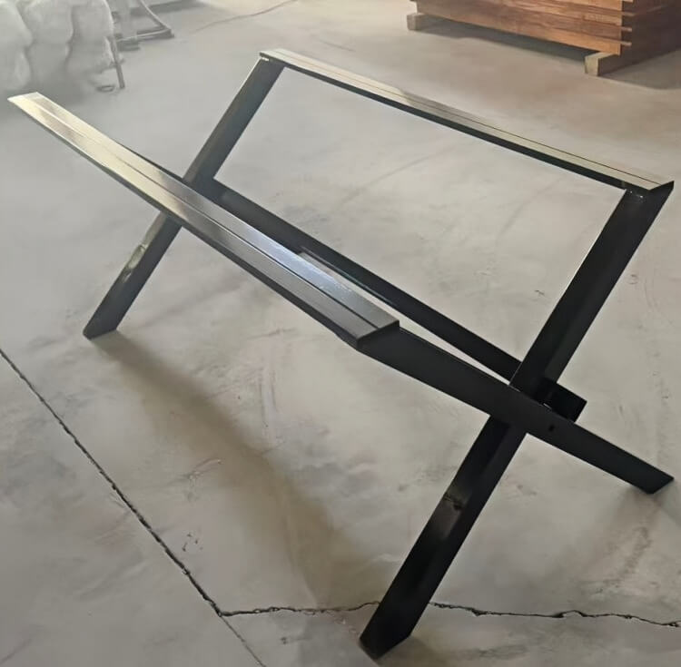 Solid Wood Dining Table with Metal X Base factory
