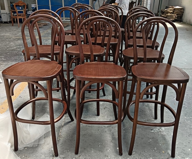 Curved Bentwood Stool with Wooden Seat