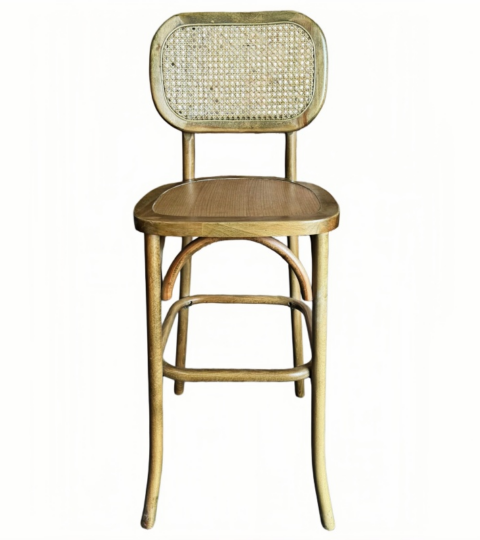 Solid Wood Seat Bentwood Rattan Bar Stool