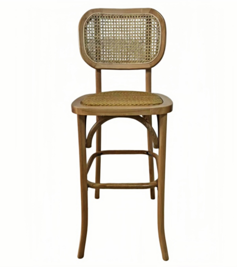Cane Back Wooden Bar Stool