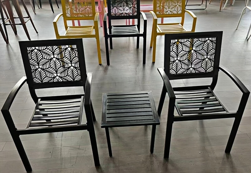 metal frame wooden seat chair