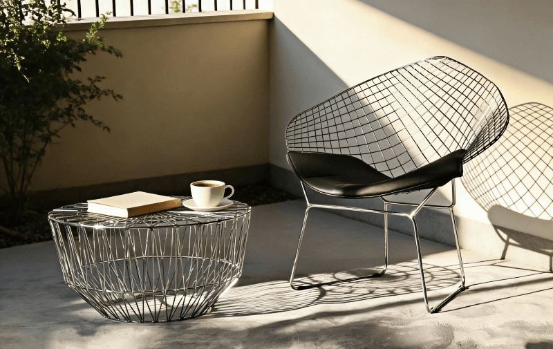 wire table with glass top